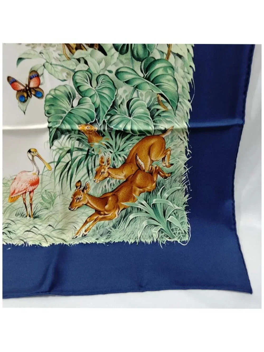 Authentic Hermès Equateur Carré 90 Silk Scarf Blue Jungle Wildlife